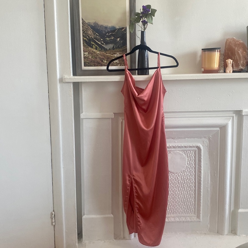 Pretty Little Thing Rose Strappy Satin Cowl Midi Dress